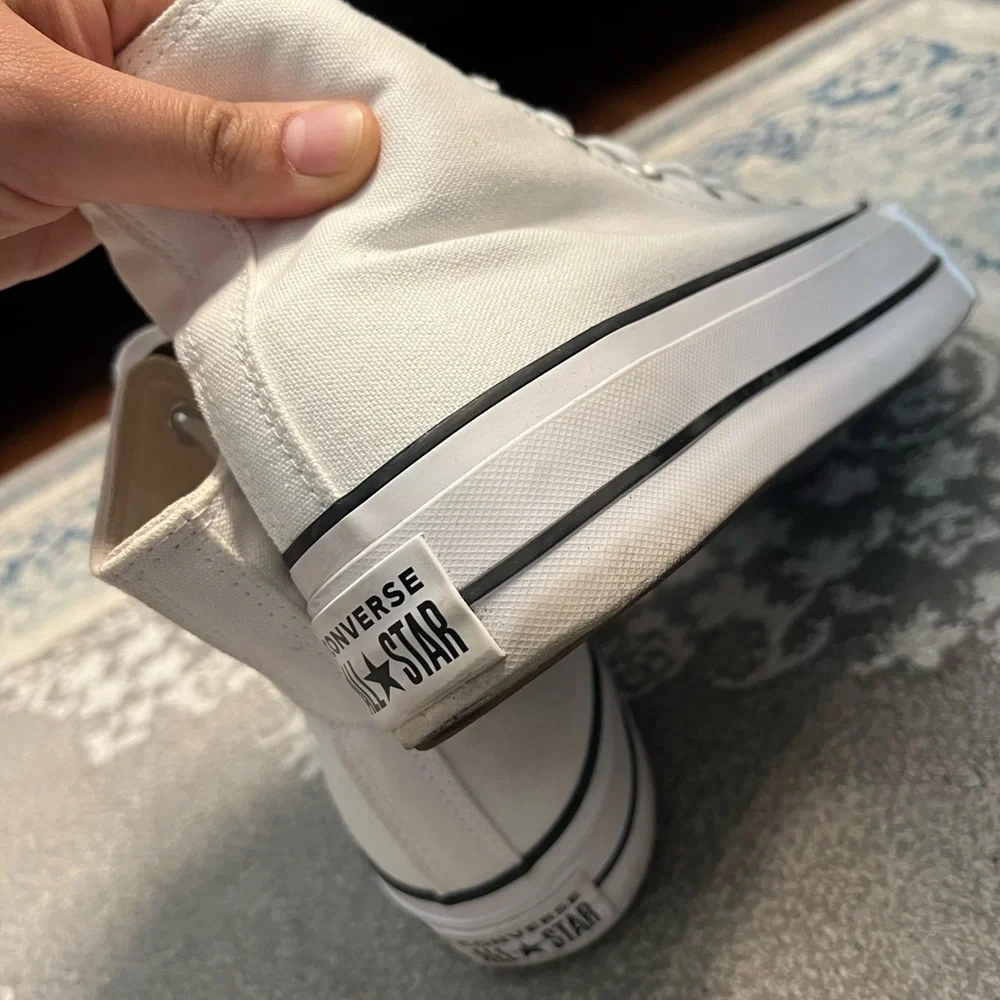 Converse White High-Top Canvas Sneakers - Classic Lace-Up Style - Picture 8 of 9